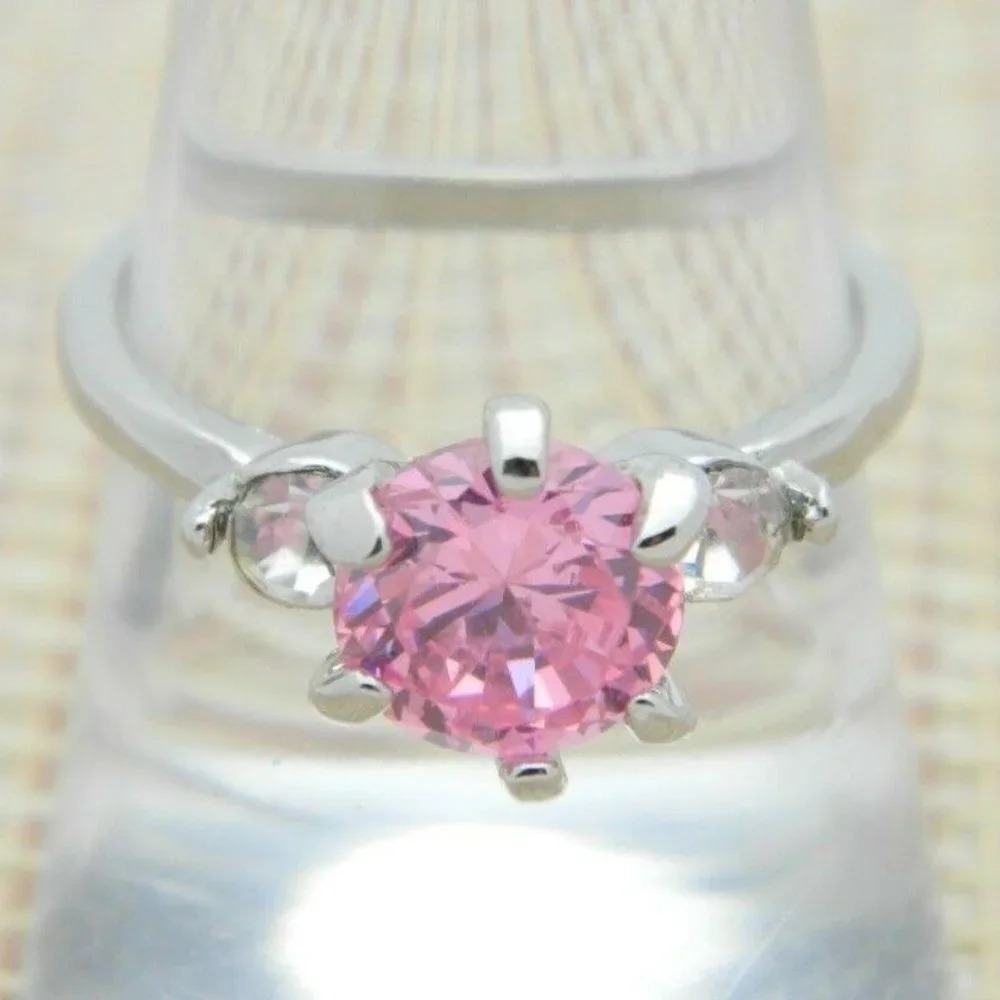 Pink Clear Rhinestone Statement Cocktail Ring 8